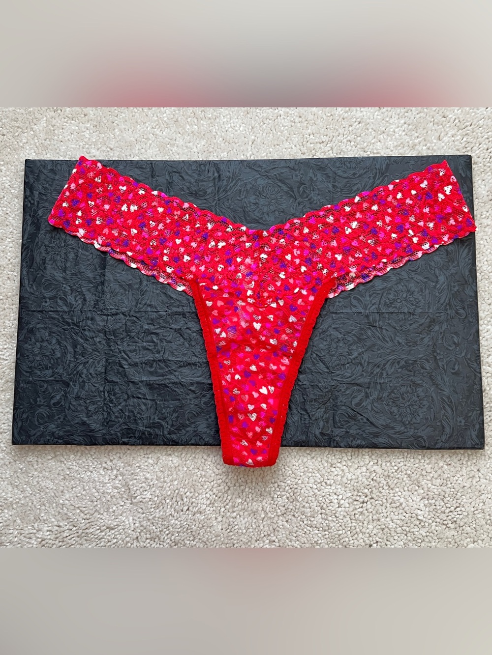 2013 Victoria's Secret The Lacie Red Polka Dot Heart lace thong panties O/S